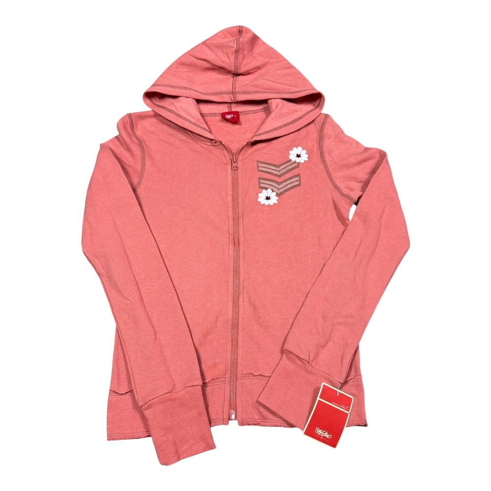 NWT Vintage 2000s Mossimo Y2K Pink Embroidered Logo Hoodie Sweatshirt Women's S